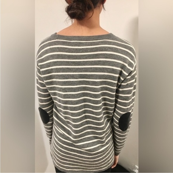 Lot of 2 J CREW Sweaters Blue Zip Turtleneck, Gray Striped Elbow Patches Medium - Picture 12 of 15